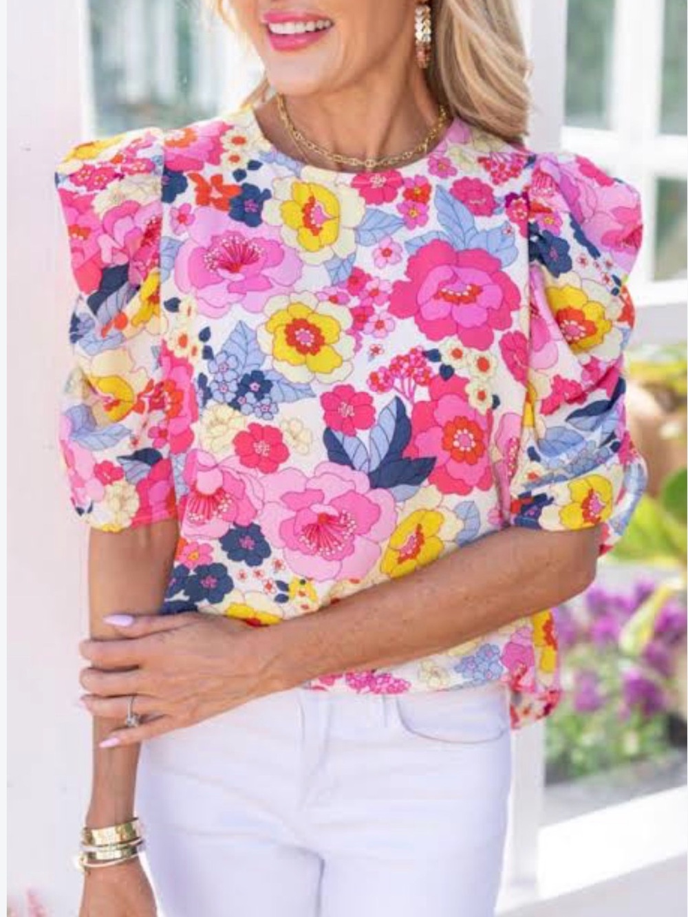 Sugarlips Clarice Floral Ruched Sleeve Blouse Top Small Retro Cottagecore Coquet